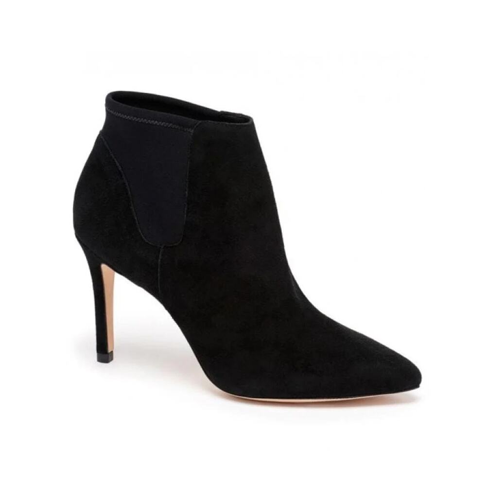 Loeffler Randall Val Black Suede Pointed Toe Heeled Booties 8.5
